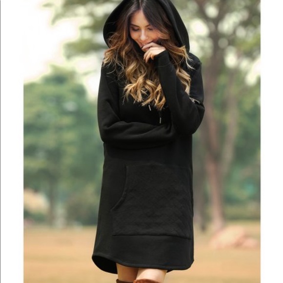 NEW•1X-2X•BETH HOODED BLACK SWEATSHIRT DRESS•NWT - Picture 2 of 14